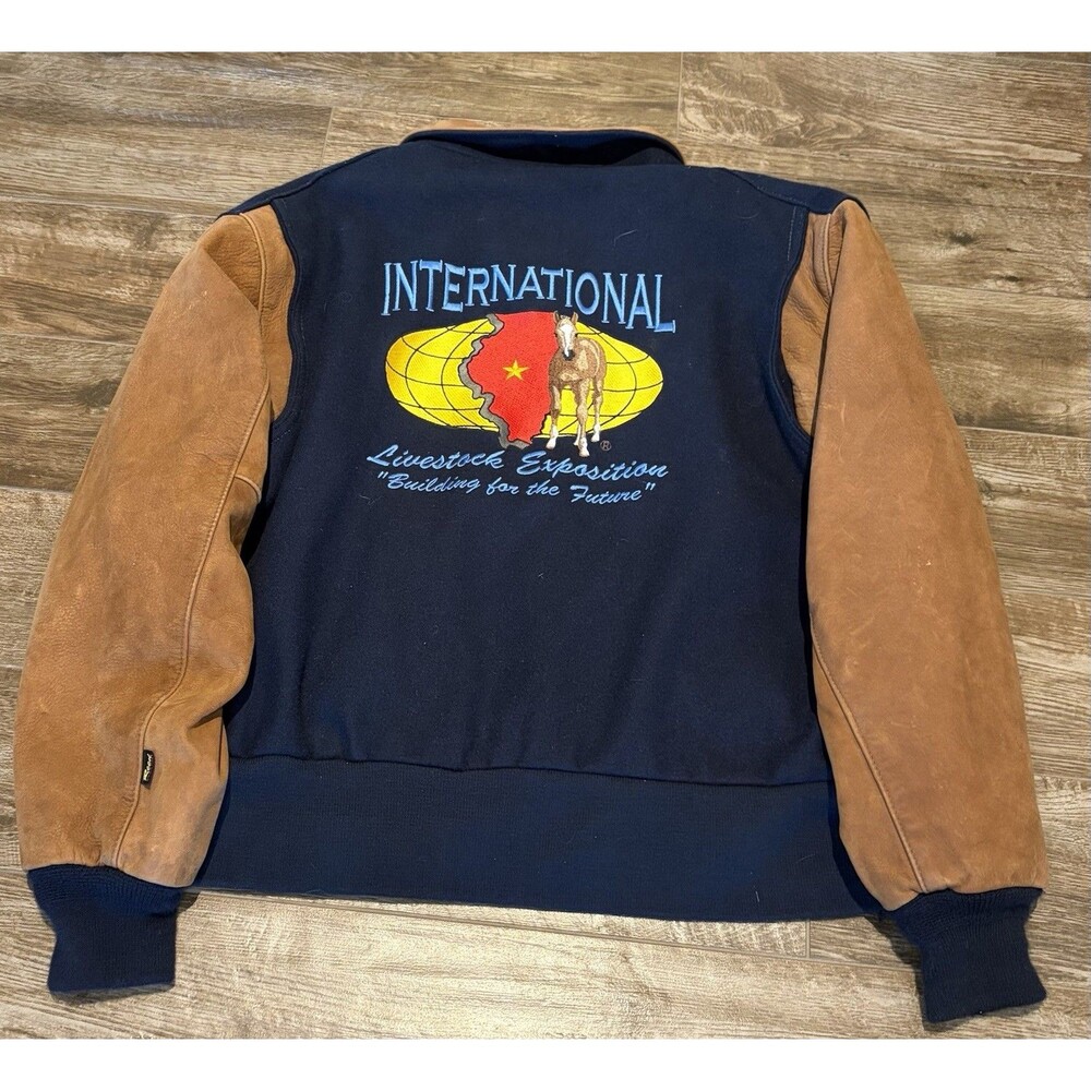 VTG International Livestock Exposition Mens L Wool Bomber Jacket Full Button USA